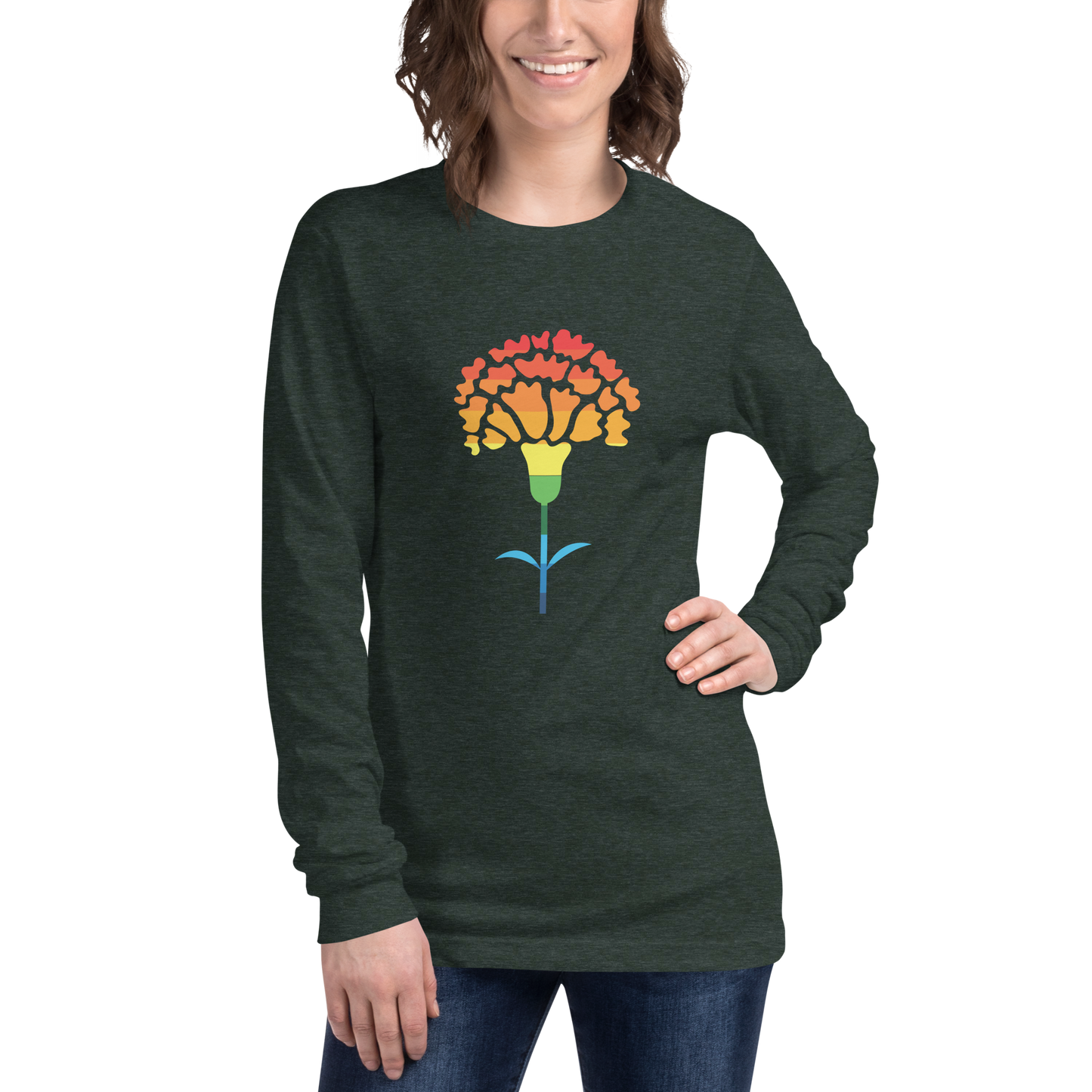 Cravo de Abril arco íris - Long sleeve Bella + Canvas unissexo